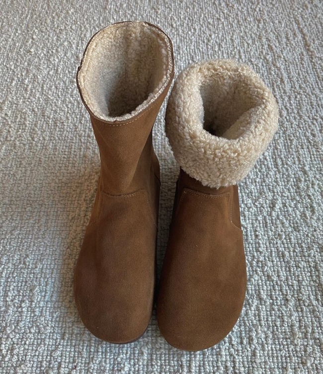 커프 스웨이드 소가죽 양털 뽀글이 숏 부츠