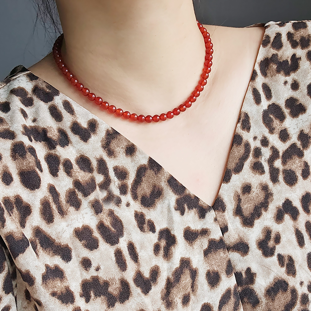 레드 원석 천연 자마노 6mm/8mm 써지컬스틸 남자 여자 커플 FW 겨울 포인트 목걸이 이미지 4