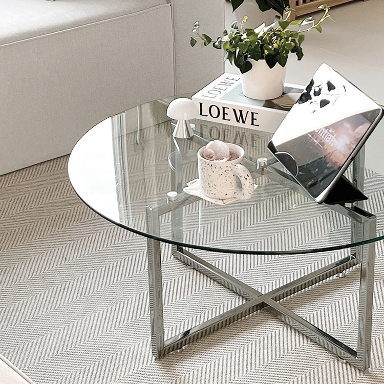 e스마트 강화유리 미드센추리 원형 거실 쇼파테이블