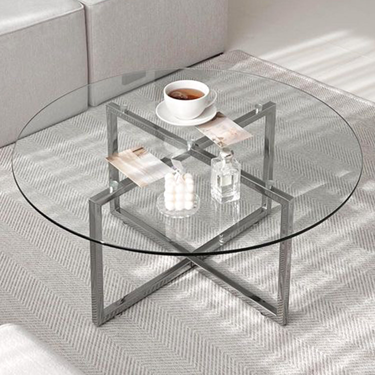 e스마트 강화유리 미드센추리 원형 거실 쇼파테이블