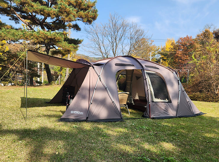 위오 패밀리 투룸텐트 겨울 여름 동계 사계절용 터널형 모기장 쉘터 (T/C이너텐트포함)