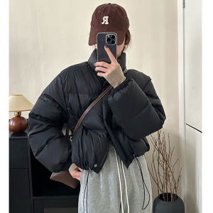라이드 겨울 여성 루즈핏 하이넥 데일리 밑단 스트링 웰론 숏 크롭 패딩 ... 착용 후기 | 사이즈/핏 총정리 - 상품 이미지 3