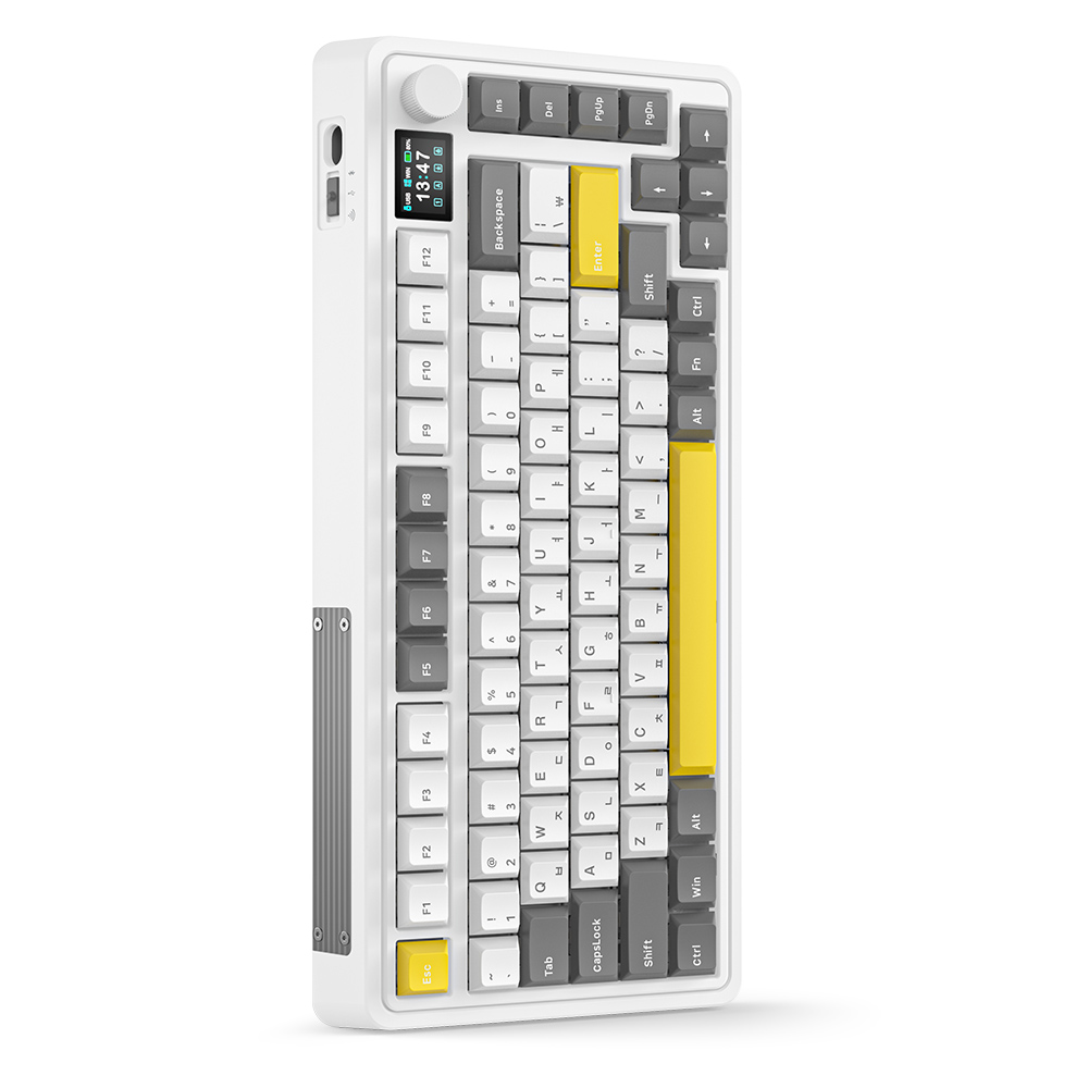 FL-ESPORTS CMK75 유무선 LCD 기계식 키보드 화이트 그레이, 게이트론 밀키 황축 - 상품 이미지