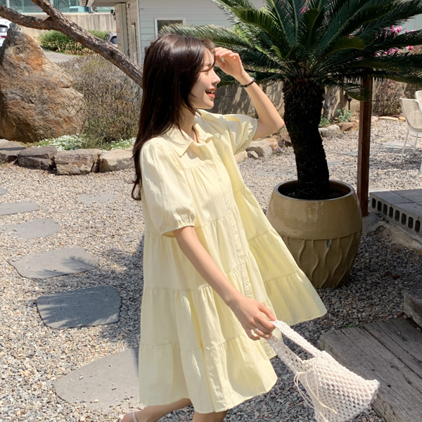 러블리 퍼프숄더 캉캉 미니 셔츠 원피스 dress 셔츠 op13774 - 상품 이미지