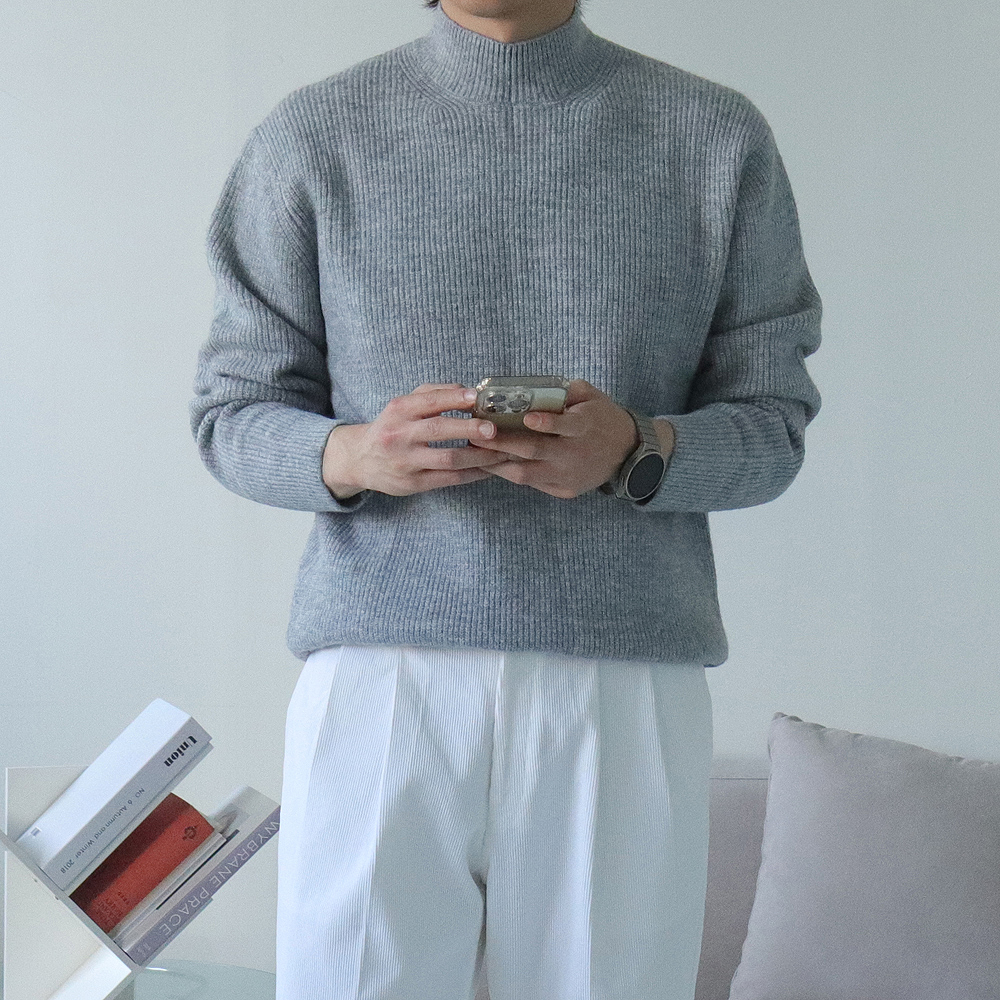 남자 스웨터 오버핏 캐시미어 남성 목폴라 모크넥 남자 니트 이미지 2