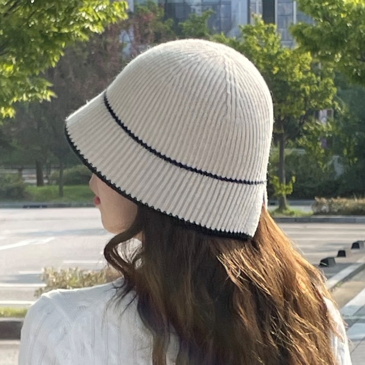 여성겨울니트모자 울모자 뒷트임 니트 털 버킷햇 벙거지 - 메인 이미지