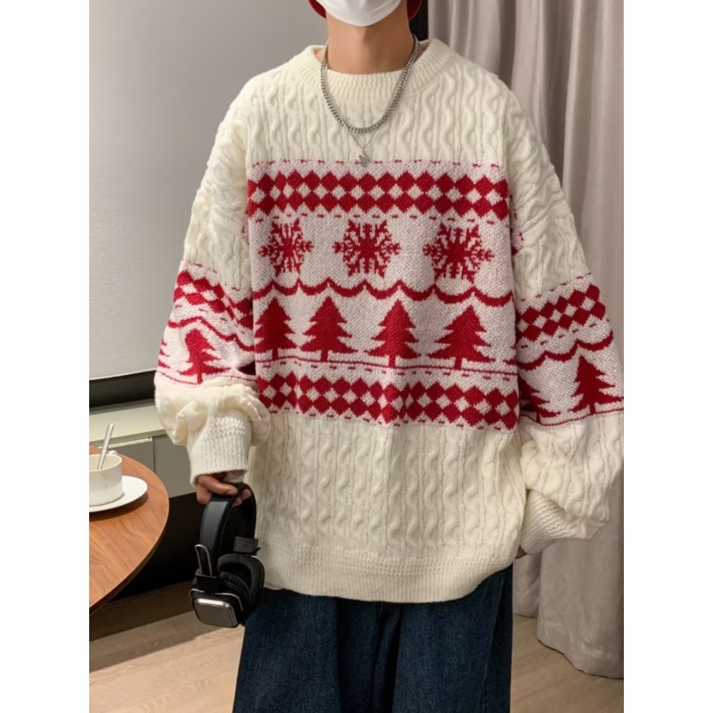 크리스마스 커플 스웨터 노르딕 빈티지 겨울 빅사이즈 루즈핏 눈꽃 연말 파티 단체복 2컬러 - 상세 이미지 2