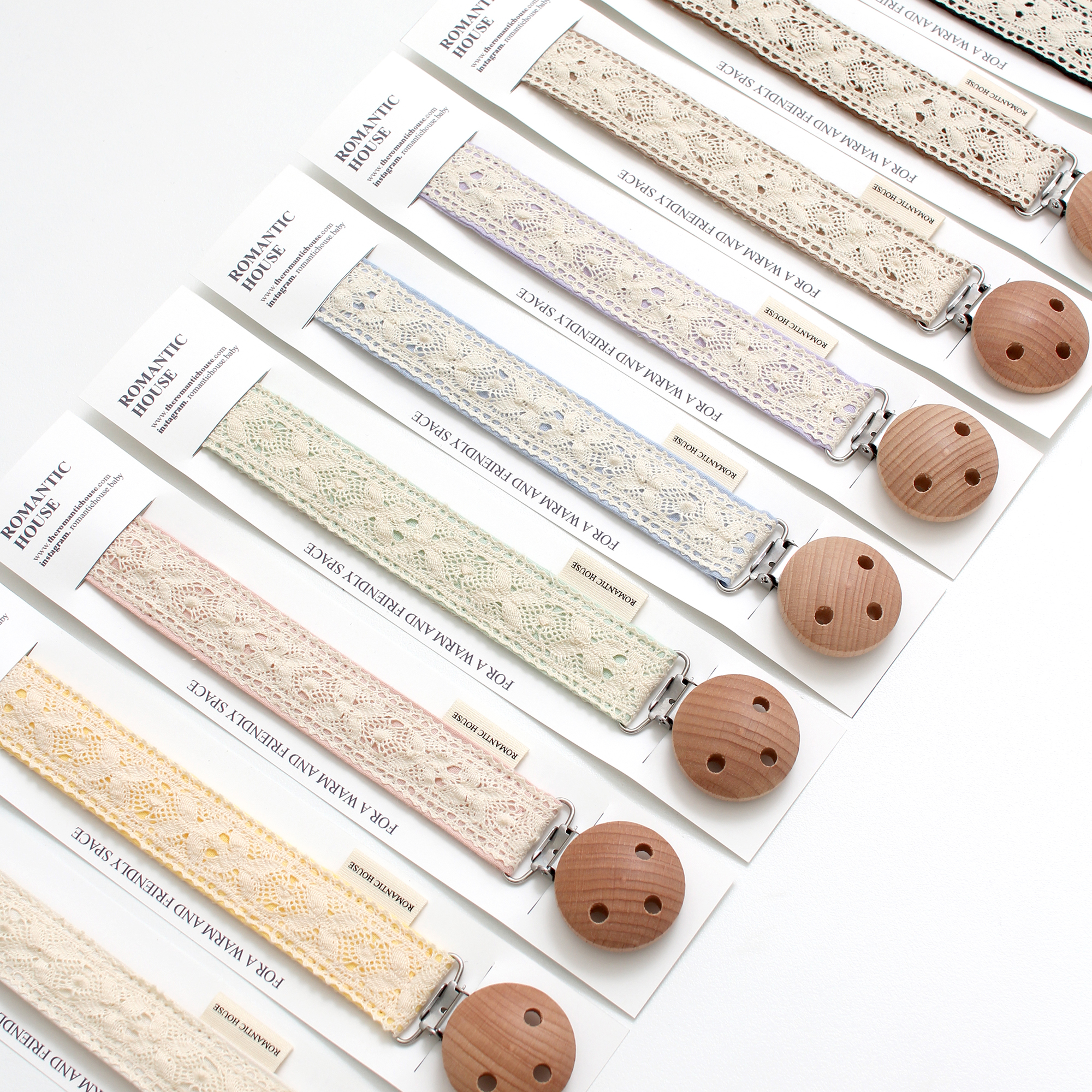 로하 우드 레이스 쪽쪽이 클립 신생아 공갈 스트랩 홀더