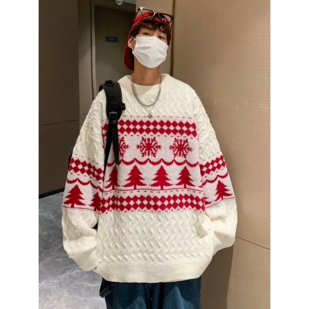 크리스마스 커플 스웨터 노르딕 빈티지 겨울 빅사이즈 루즈핏 눈꽃 연말 파티 단체복 2컬러 - 상세 이미지 4