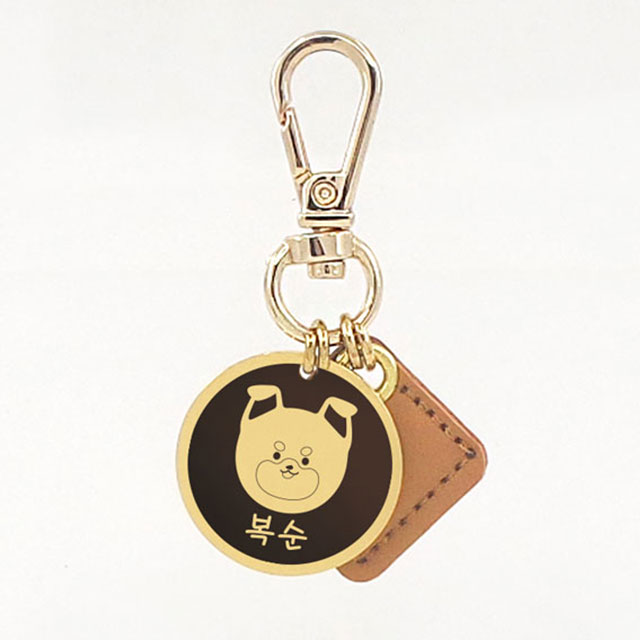 강아지 인식표 목걸이 후크형 외장칩 25mm(실버무광블랙) 물방울 실버고리 그림