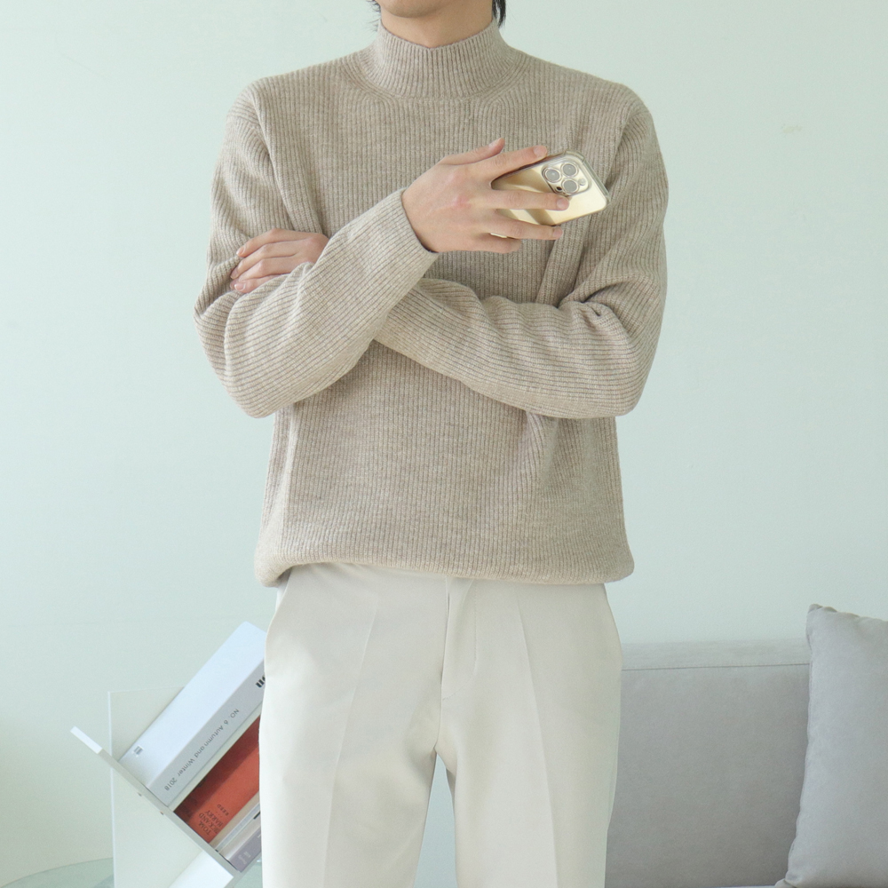 남자 스웨터 오버핏 캐시미어 남성 목폴라 모크넥 남자 니트 이미지 3