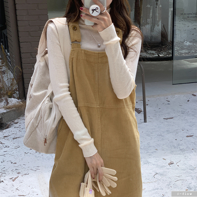 아델라 코듀로이 H라인 멜빵 롱 원피스 3col 겨울 봄 루즈핏 뷔스티에 포켓 제이플로우