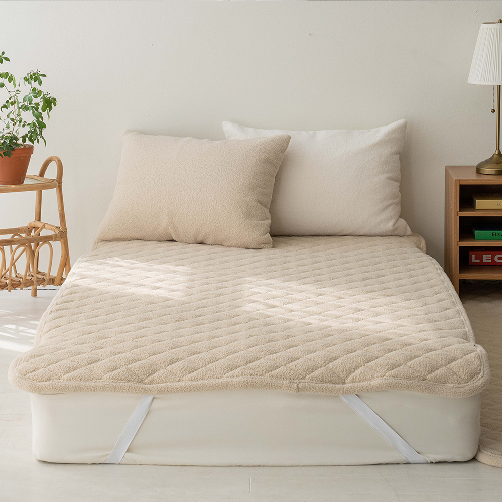양털극세사 송화침장 겨울 극세사패드 뽀글이 고정밴드 침대패드