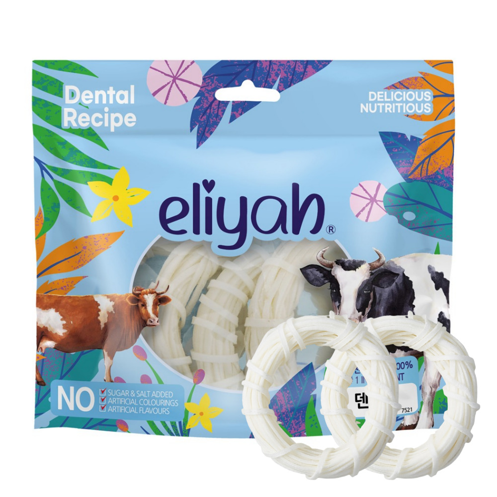 엘리야 덴탈링 강아지 이빨 치석 냄새 제거 간식 양치 우유 덴탈 치실 껌 개껌 100G