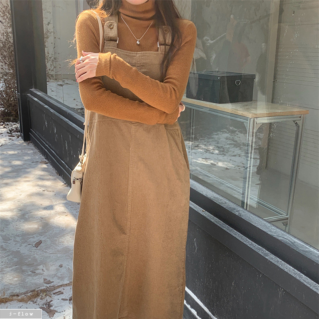 아델라 코듀로이 H라인 멜빵 롱 원피스 3col 겨울 봄 루즈핏 뷔스티에 포켓 제이플로우