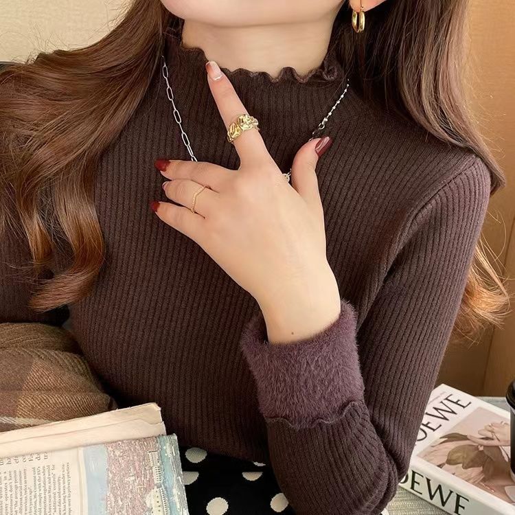 여자여자몰 안감기모밍크 목폴라 골지니트티 겨울 따뜻한목티 슬림핏이너상의 - 상세 이미지 5