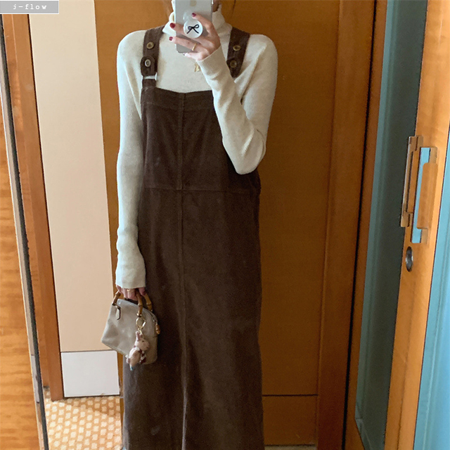 아델라 코듀로이 H라인 멜빵 롱 원피스 3col 겨울 봄 루즈핏 뷔스티에 포켓 제이플로우