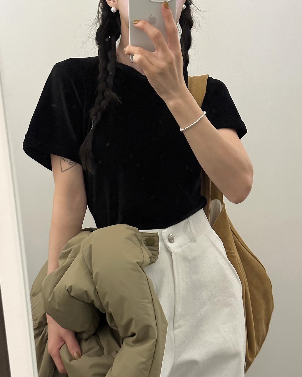 로버 여성 겨울 벨벳 반팔 티셔츠 이미지 3