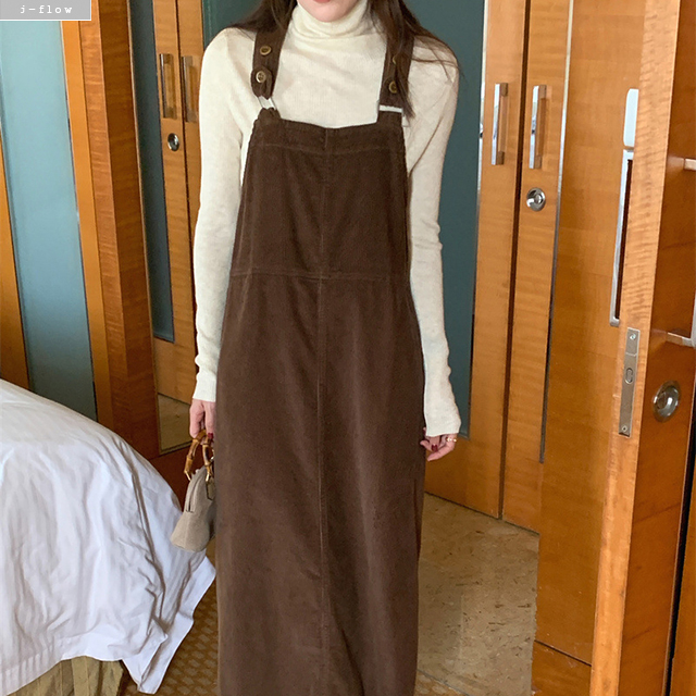아델라 코듀로이 H라인 멜빵 롱 원피스 3col 겨울 봄 루즈핏 뷔스티에 포켓 제이플로우