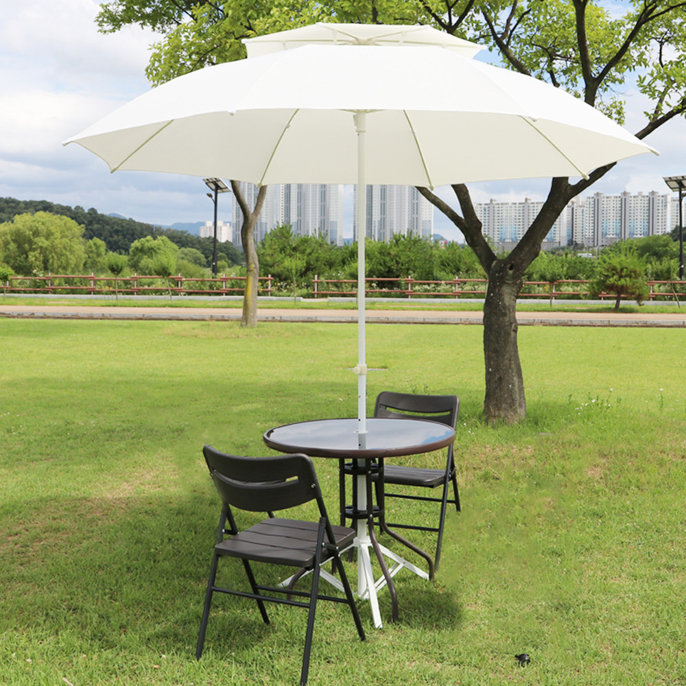 테라스 테이블 야외 카페 정원 접이식 파라솔 의자 세트 60투명테이블 트리코의자2 크림고정형
