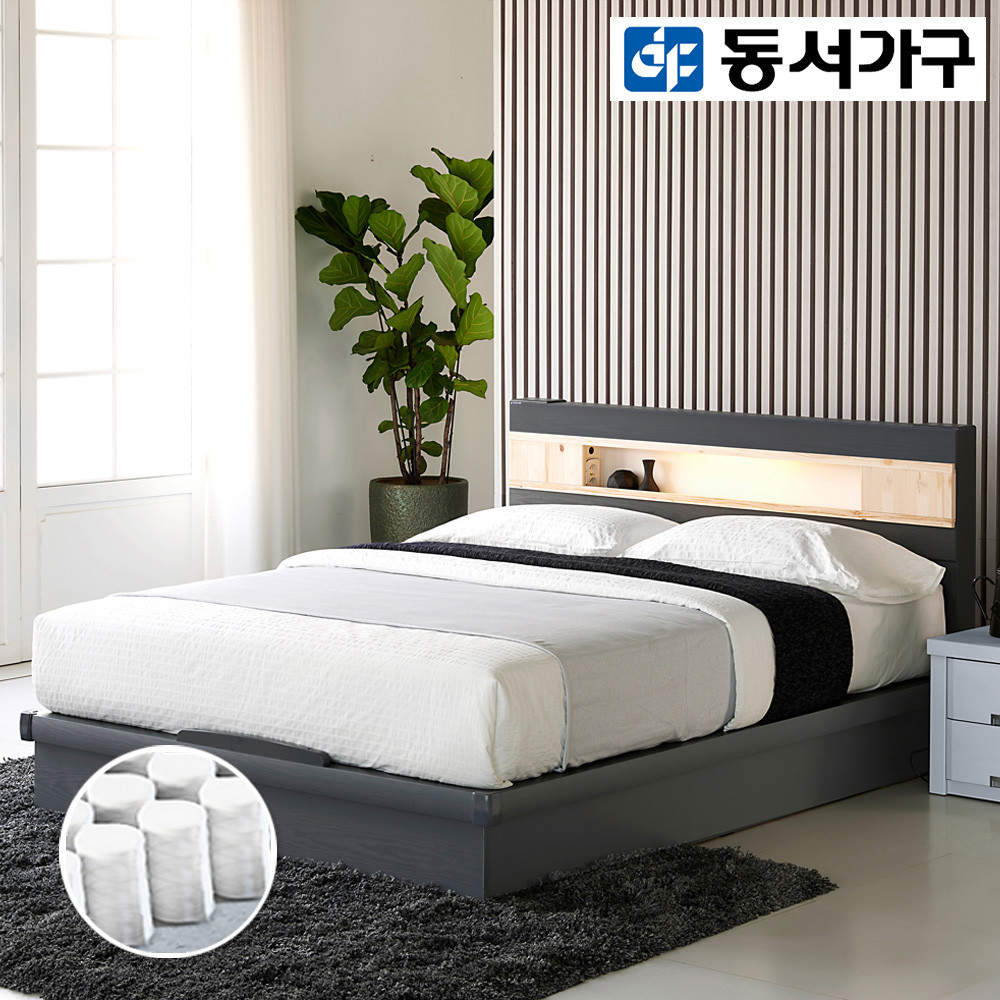 동서가구 세렌 편백선반 LED Q침대(독립매트)DFS909494-1