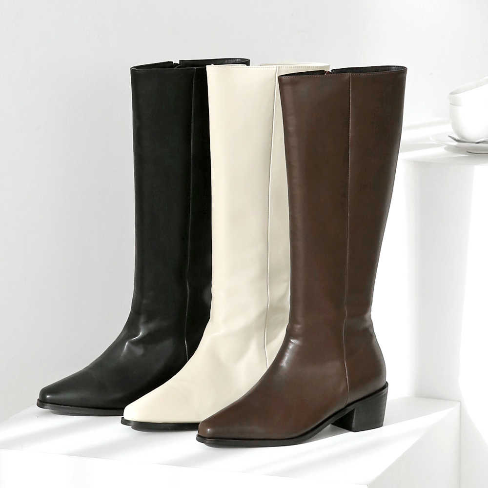 여성 빅사이즈 롱부츠 발편한 스퀘어 가죽 통넓은롱부츠