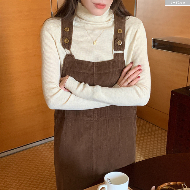 아델라 코듀로이 H라인 멜빵 롱 원피스 3col 겨울 봄 루즈핏 뷔스티에 포켓 제이플로우