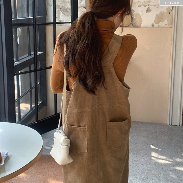 아델라 코듀로이 H라인 멜빵 롱 원피스 3col 겨울 봄 루즈핏 뷔스티에 포켓 제이플로우