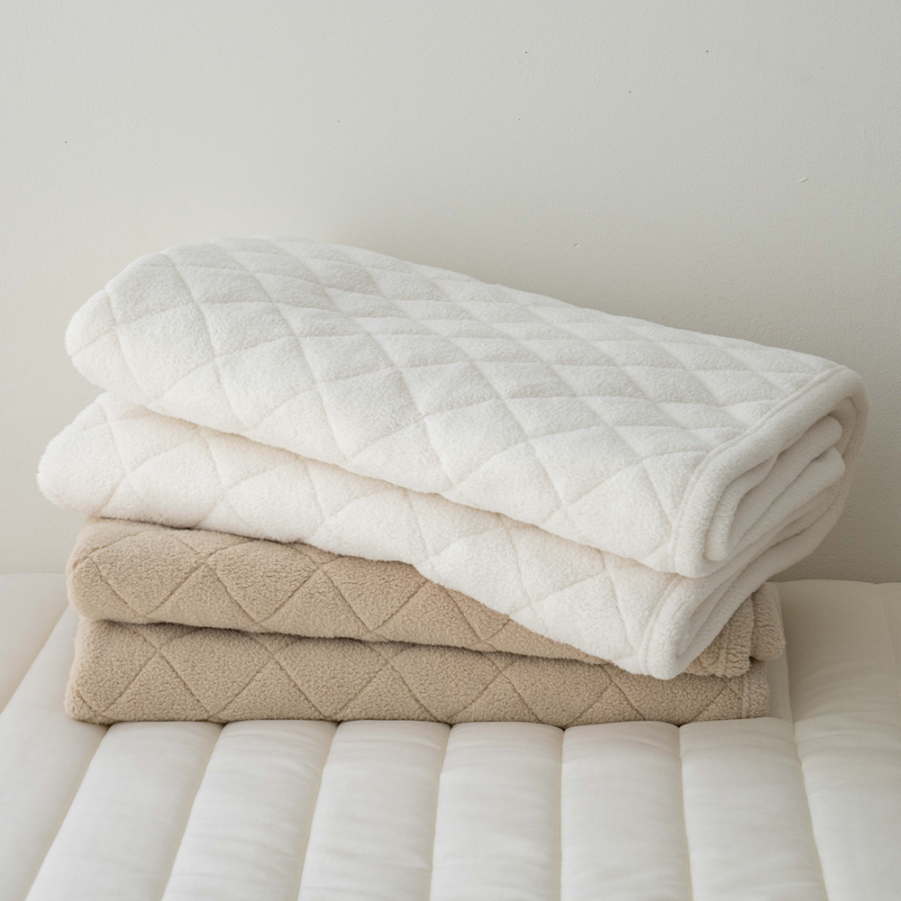 양털극세사 송화침장 겨울 극세사패드 뽀글이 고정밴드 침대패드