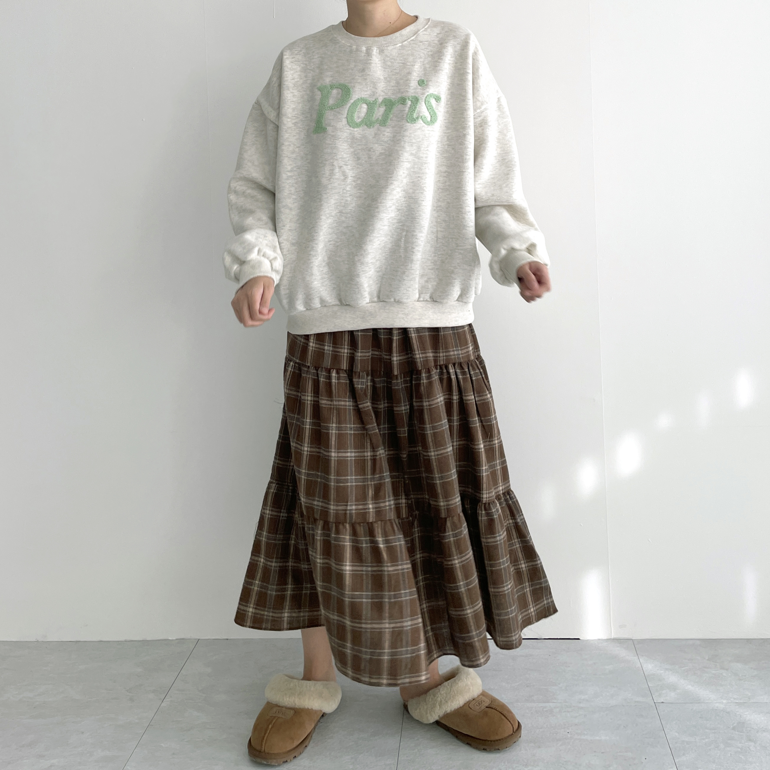 체크스커트 가을 캉캉스커트 밴딩 롱스커트 이미지 4