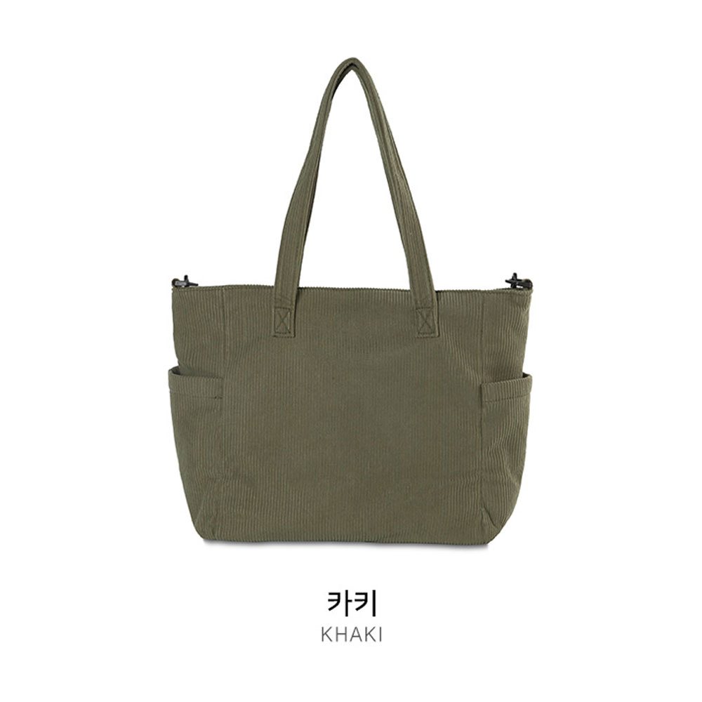 대학생 여대생 골덴 빅 숄더백 나들이 외출 베이직 코듀로이 직장여성 출근 큰 천가방 - 상세 이미지 3