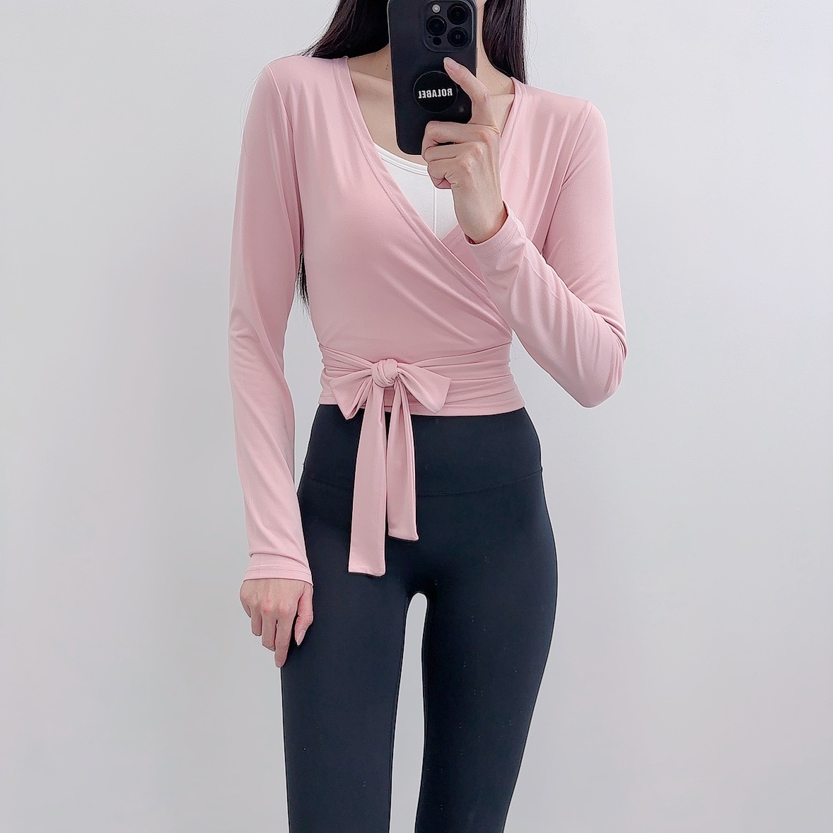 로라벨 가프 필라테스복 여성 요가복 필라테스 요가 상의 옷 요가집업 랩 가디건 긴팔 크롭 - 상세 이미지 3
