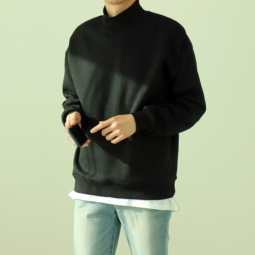 남자맨투맨 오버핏 목티 모크넥 남자기모맨투맨