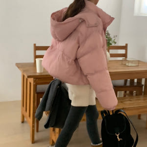 오버핏 오리털 크롭 패딩 후드 여자 숏 패딩 덕 다운 점퍼 여성 겨울 점... 착용 후기 | 사이즈/핏 총정리 - 상품 이미지 4