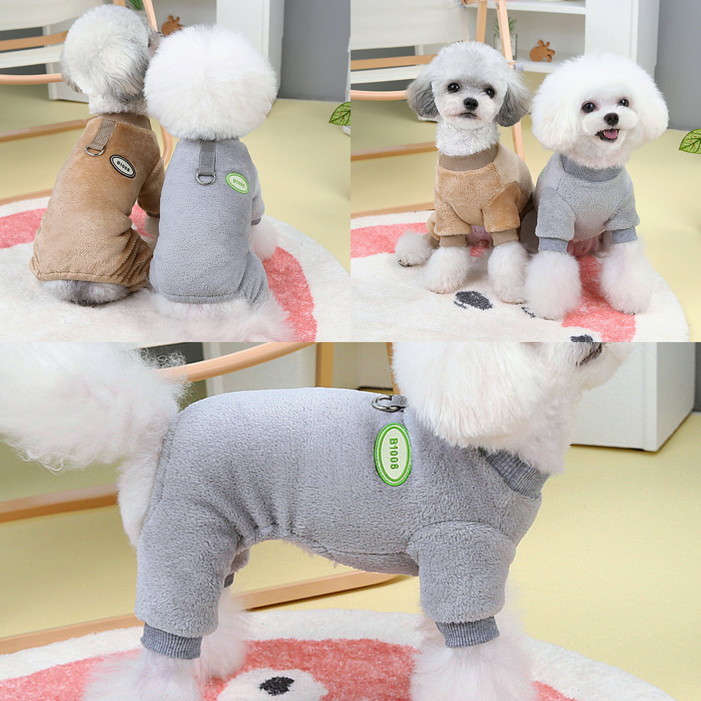 강아지옷 고양이옷 애견 겨울옷 올인원 티셔츠 조끼 패딩 하네스 리드줄 고리 베스트 기모 털 방한 아우터 - 메인 이미지