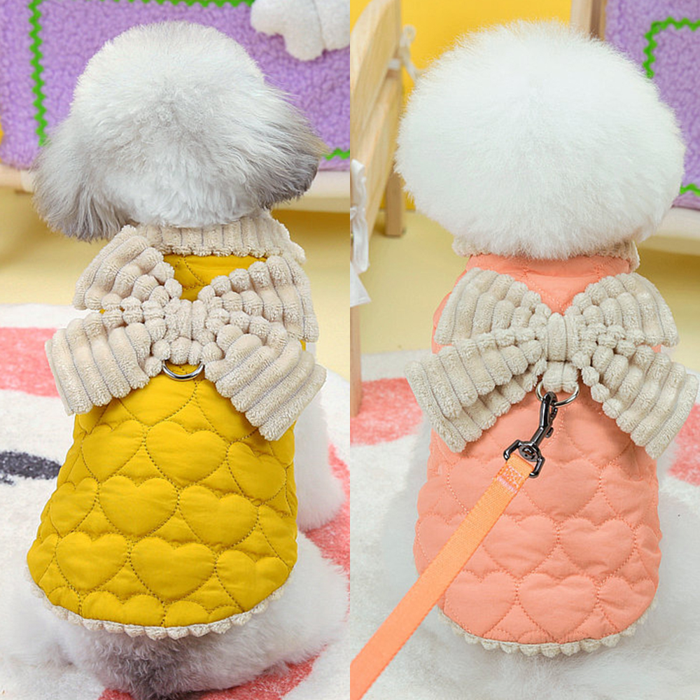 강아지옷 고양이 애견 기모 털 방한 왕리본 후리스 단추 베스트 조끼 패딩 코트 겨울옷 하네스 리드줄 고리