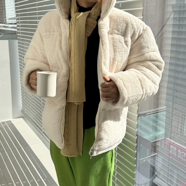 남자 누노 겨울 오버핏 헤비 밍크 패딩 점퍼 블랙 아이보리 - 상세 이미지 5