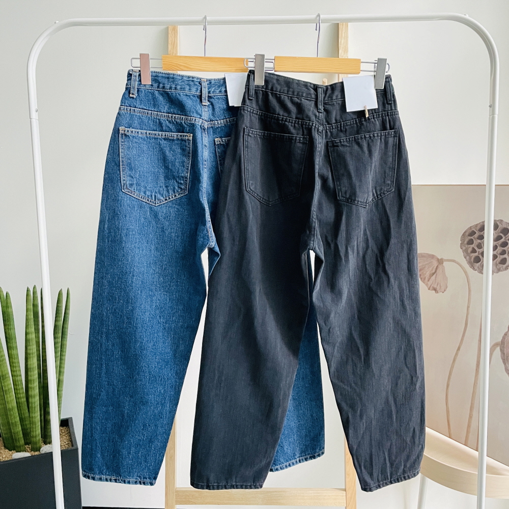여성 기모 키작녀 배기 보이핏 하이웨스트 진청 블랙 데님 청바지 팬츠 - 상세 이미지 3