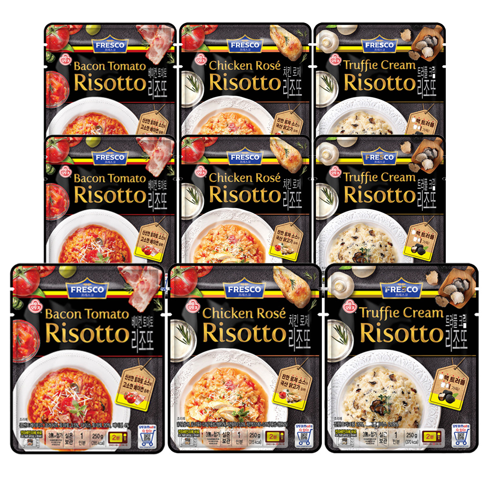오뚜기 프레스코 리조또 250g 베이컨토마토 3개+트러플크림 3개+치킨로제 3개 - 상품 이미지