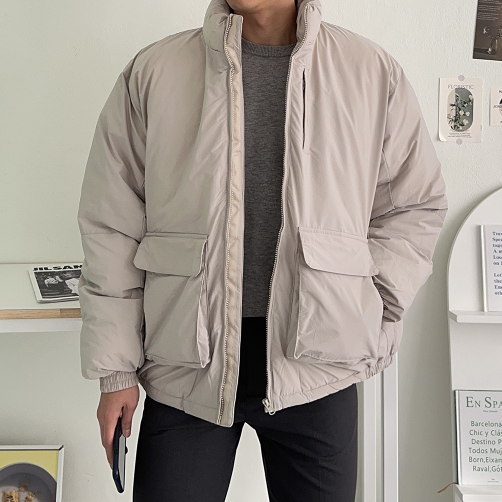 남자 숏패딩 두툼한 하이넥 웰론 오버핏 남자 패딩 이미지 2