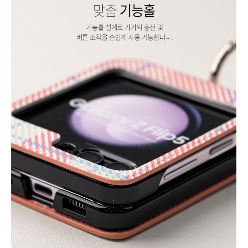 갤럭시 Z플립7fe 카드 케이스 체크 링 베이지 - 상세 이미지 3