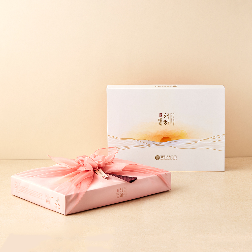 강릉 한과 수제 전통 찹쌀 유과 서하 2단 선물세트 명절 설날 추석 부모님 선물 보자기 이미지 3