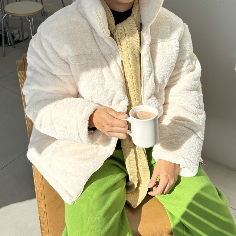남자 누노 겨울 오버핏 헤비 밍크 패딩 점퍼 블랙 아이보리 - 상세 이미지 3