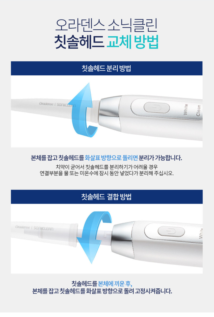 오라덴스 음파전동칫솔 건전지용 리필모 멀티액션, 화이트, 3개입 판매처 상세 정보 이미지 3