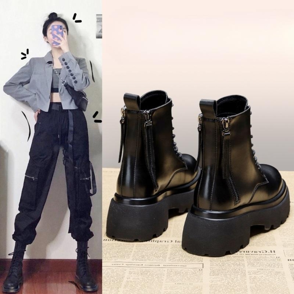 키높이 워커 부츠 통굽 클래식 착화감좋은 편한 보컬 밴드 신발 블랙 10cm - 상세 이미지 3