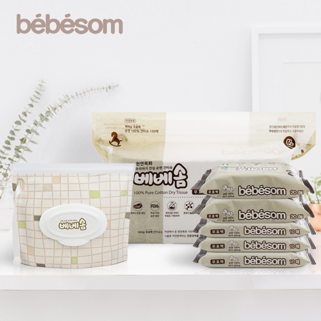베베솜 건티슈 무표백 순면 신생아건티슈 아기물티슈 10매 15개
