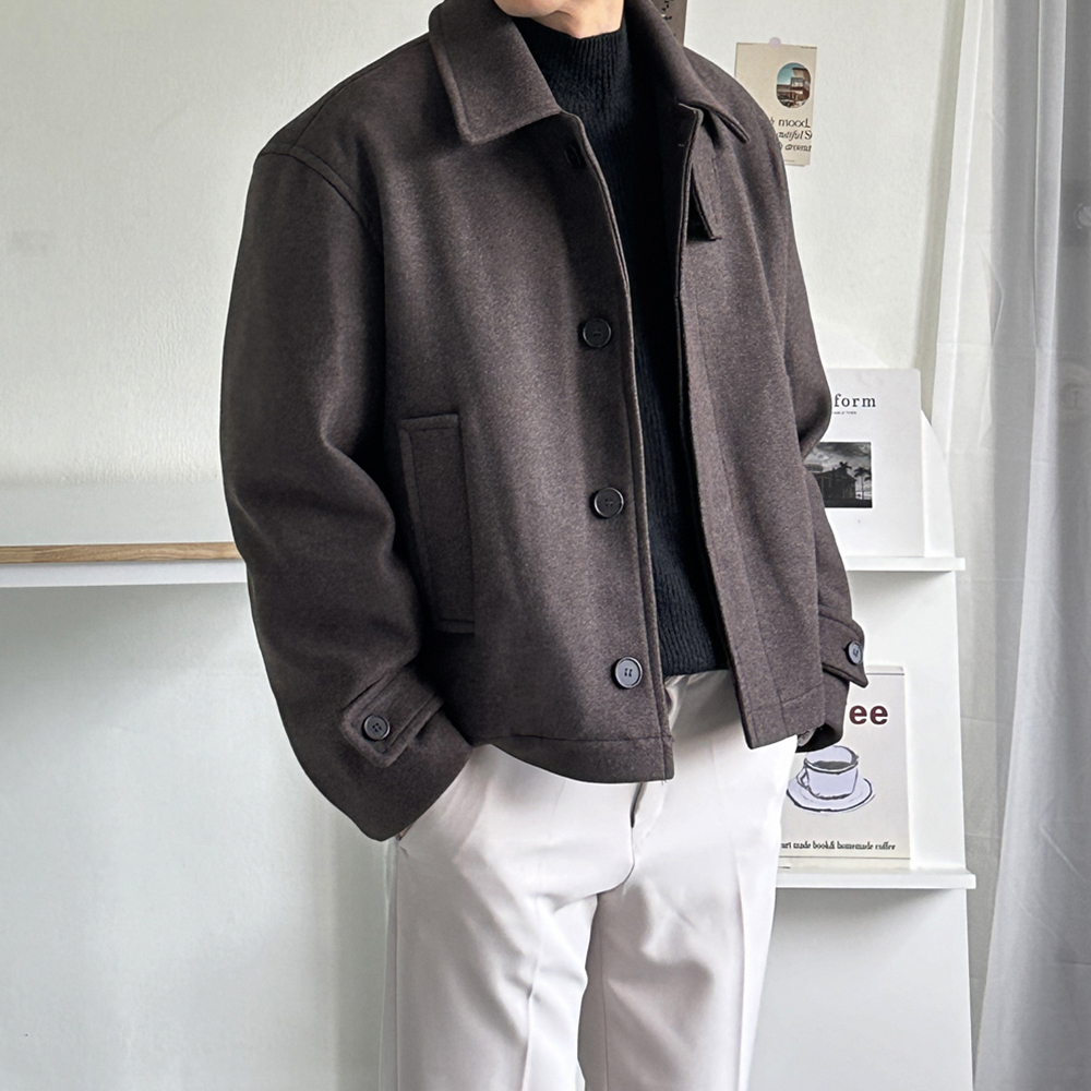 남자코트 오버핏 모직 하프 코트 이미지 2