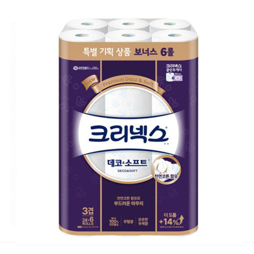 크리넥스 데코 소프트 25m 24+6롤 롤화장지 화장실 두루마리휴지 (070461) - 상품 이미지