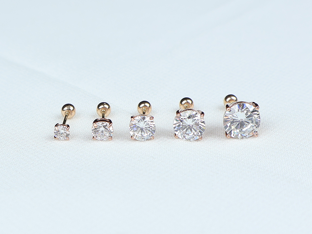 14K 큐빅 스톤 미니 골드 피어싱 3mm 4mm 5mm 6mm 7mm 이미지