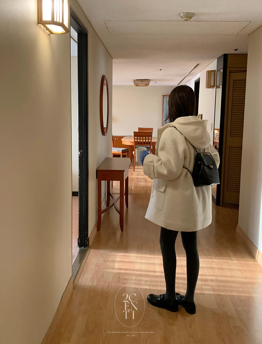 (울100%) 프라우 하프 후드 코트 (3color) A라인 포켓 부클 숏 누빔 - 상세 이미지 4
